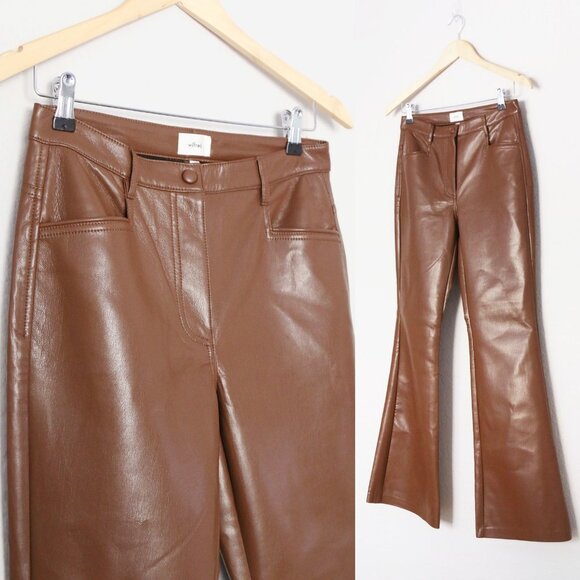 Wilfred Aritzia Beatrix Pants in Cognac Vegan Faux Leather Flared Pants 6 $148 - Picture 15 of 16